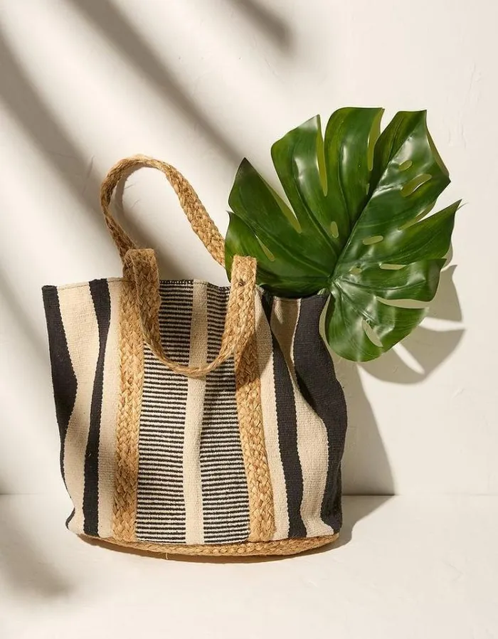 Women FatFace Vacation Shop Naomi Stripe Woven Beach Bag Natural