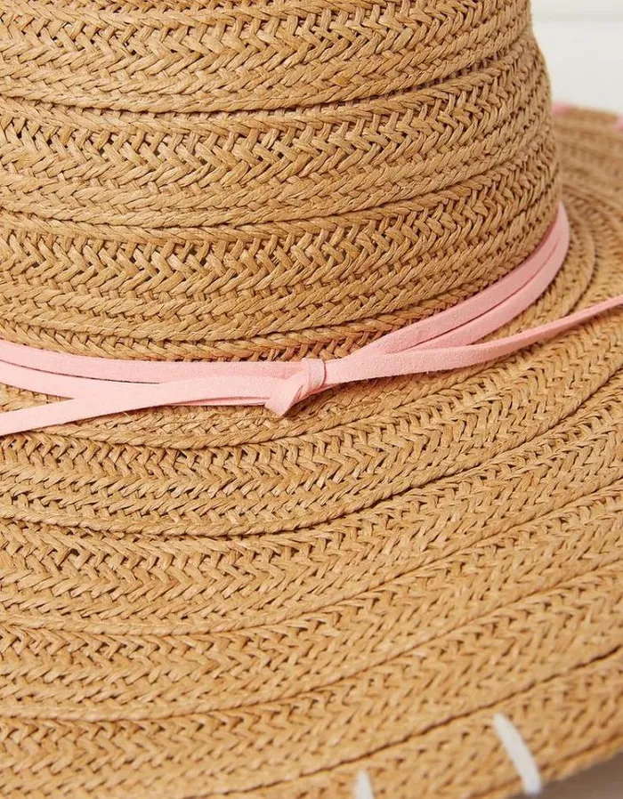 Women FatFace Vacation Shop Stitch Detail Straw Sun Hat Natural