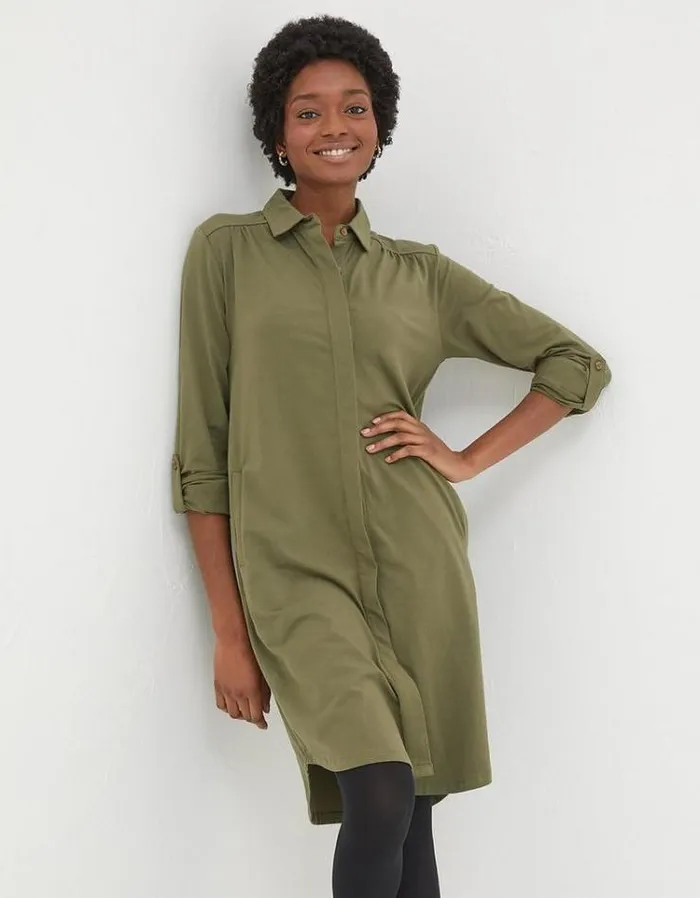Women FatFace Women039s Sale Chester Jersey Shirt Dress Khaki Green