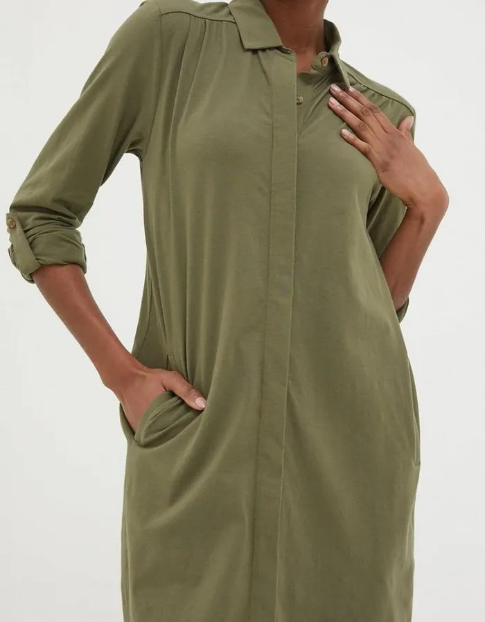 Women FatFace Women039s Sale Chester Jersey Shirt Dress Khaki Green