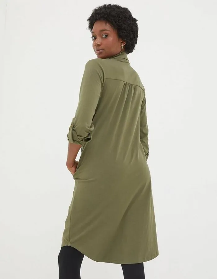 Women FatFace Women039s Sale Chester Jersey Shirt Dress Khaki Green