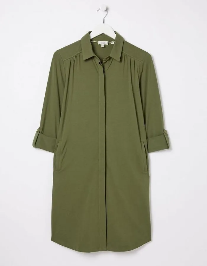 Women FatFace Women039s Sale Chester Jersey Shirt Dress Khaki Green