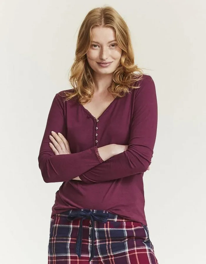 Women FatFace Women039s Sale Lily Lace Henley Top Raspberry