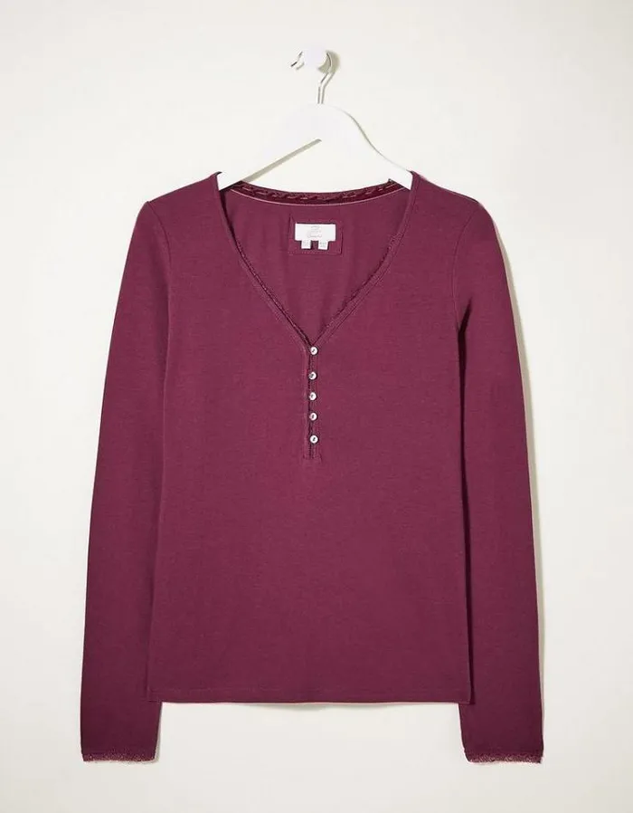 Women FatFace Women039s Sale Lily Lace Henley Top Raspberry