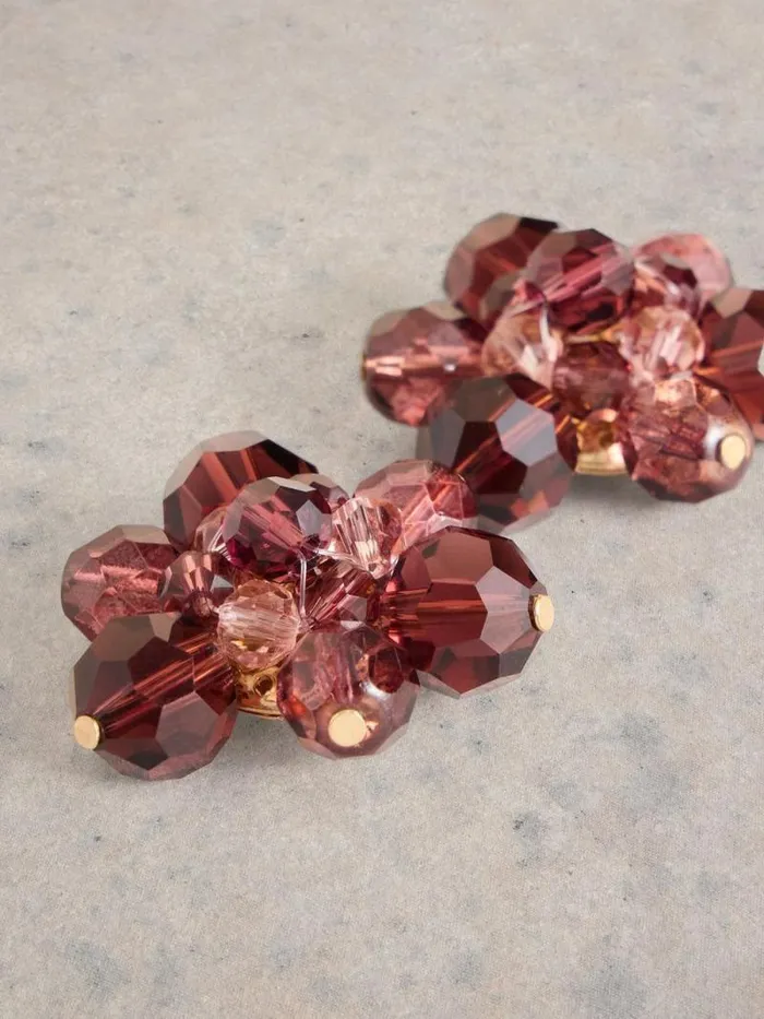 Women Floral Bead Stud Earring Plum Multi White Stuff Jewellery