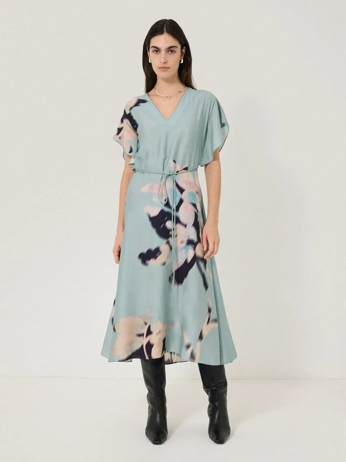 Women Floral Drift Silk Blend Dress Blue Jigsaw Dresses and Jumpsuits
