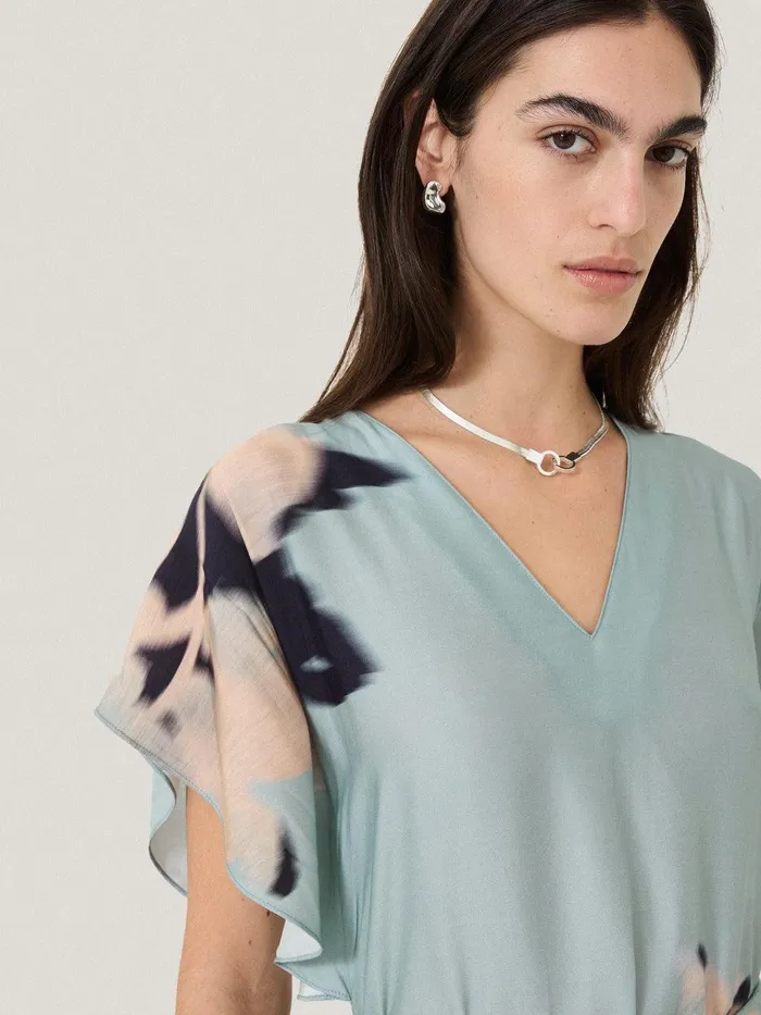 Women Floral Drift Silk Blend Dress Blue Jigsaw Dresses and Jumpsuits