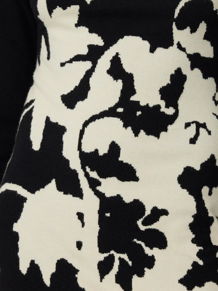 Women Floral Jacquard Knitted Dress Monochrome Jigsaw Dresses and Jumpsuits