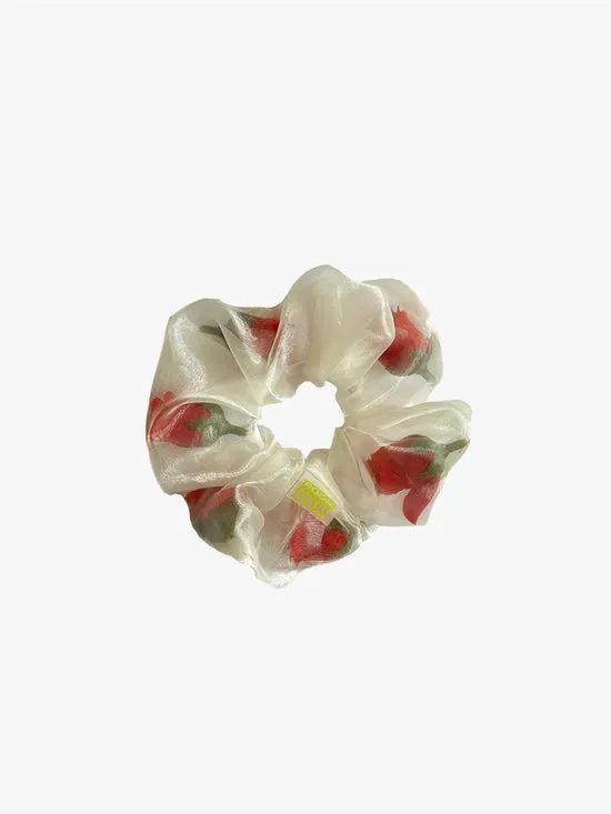 Women Flower Filled Mini Scrunchie Red White Hair Accessories Lisa Says Gah
