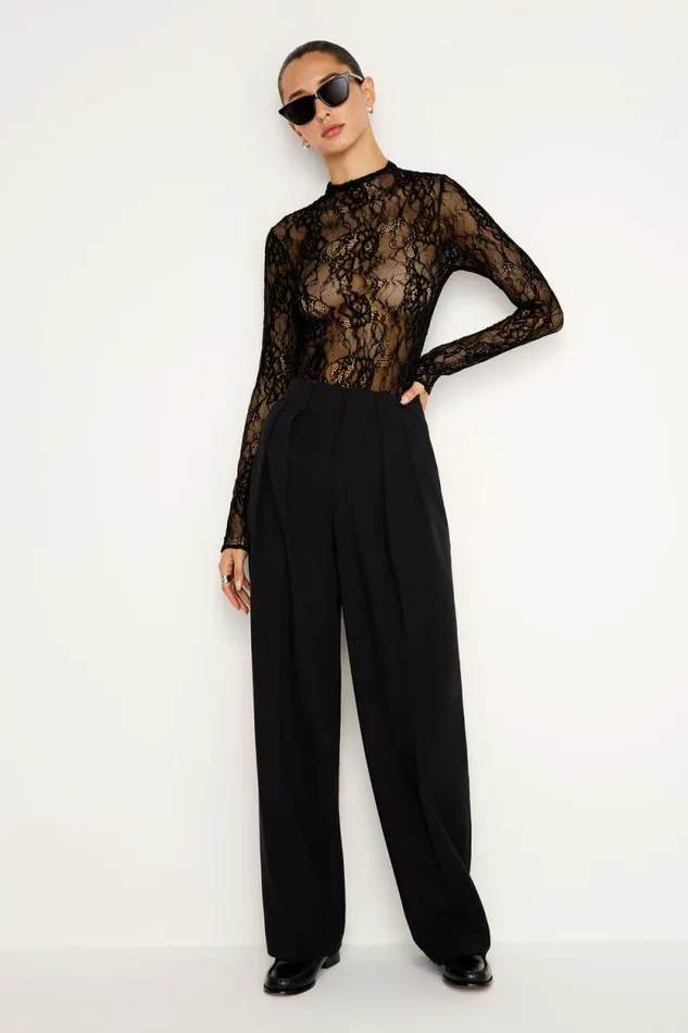 Women GOOD AMERICAN Bodysuits LACE MOCK NECKBODYSUIT Black001