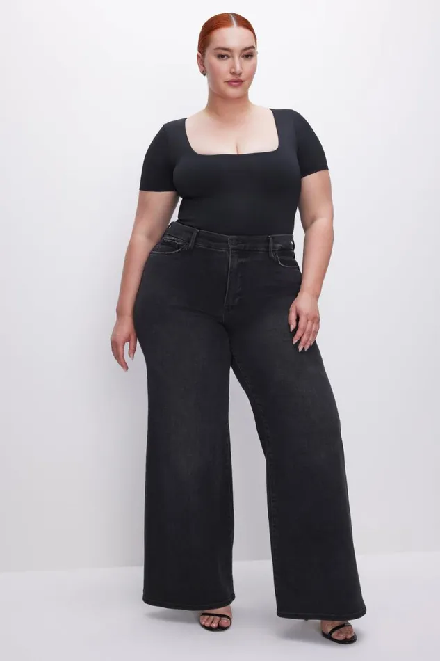 Women GOOD AMERICAN Bodysuits SCUBA SQUARE NECKBODYSUIT Black001