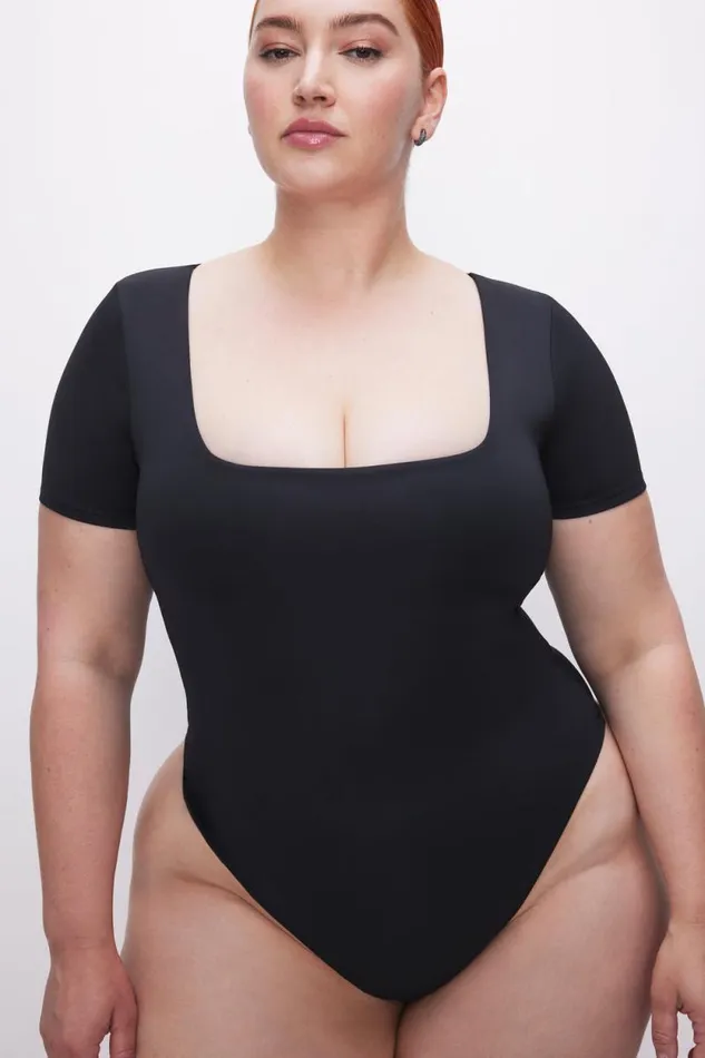 Women GOOD AMERICAN Bodysuits SCUBA SQUARE NECKBODYSUIT Black001