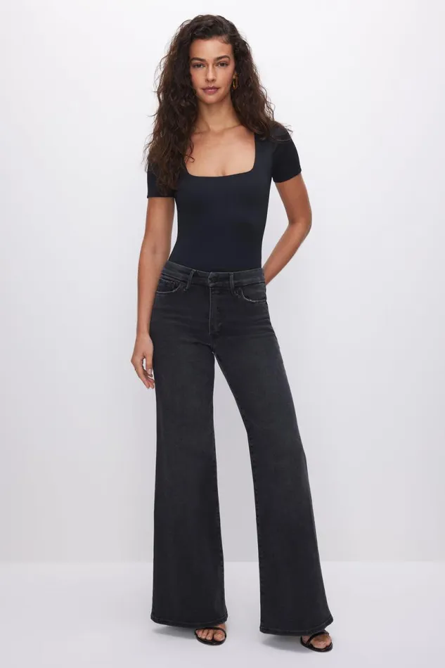 Women GOOD AMERICAN Bodysuits SCUBA SQUARE NECKBODYSUIT Black001