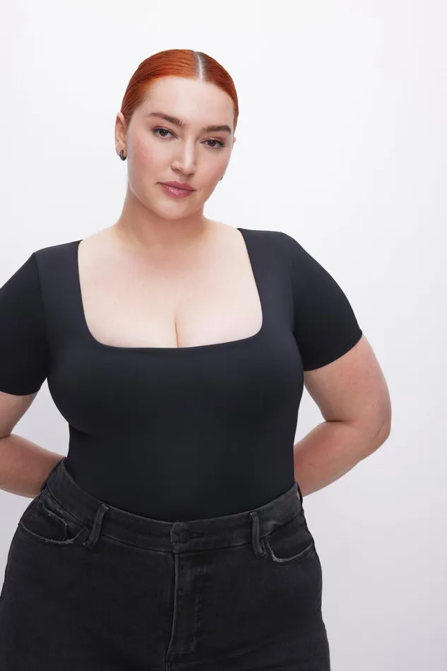 Women GOOD AMERICAN Bodysuits SCUBA SQUARE NECKBODYSUIT Black001