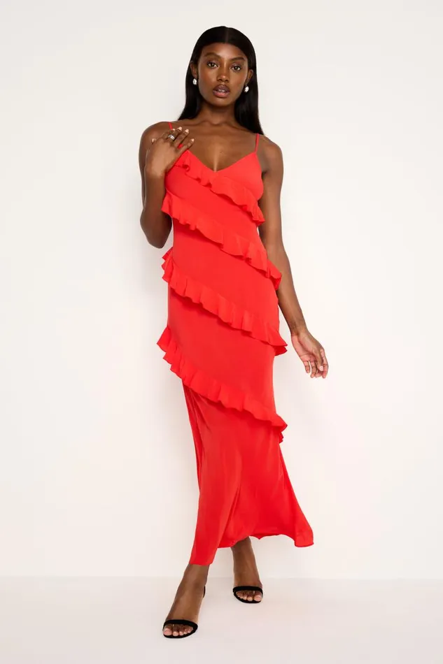 Women GOOD AMERICAN Dresses CHIFFON RUFFLE SLIPDRESS Grenadine003