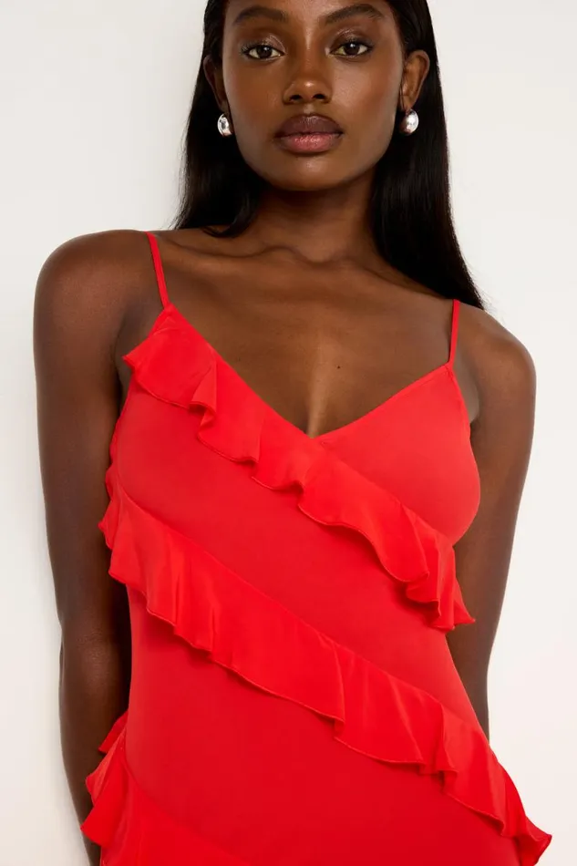 Women GOOD AMERICAN Dresses CHIFFON RUFFLE SLIPDRESS Grenadine003