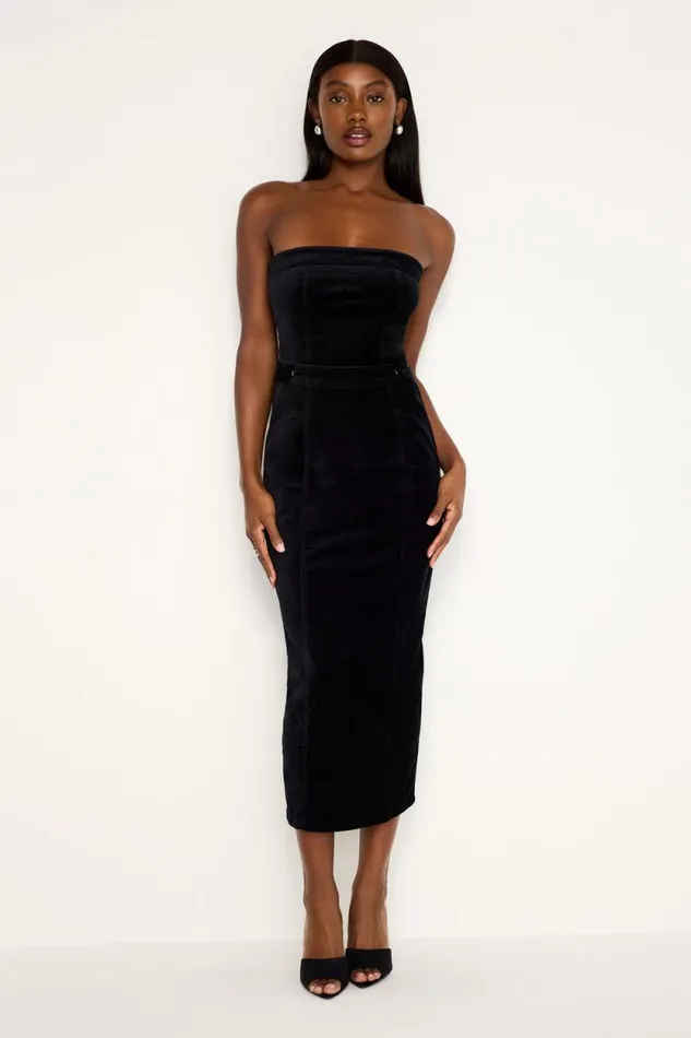 Women GOOD AMERICAN Dresses FIT FOR SUCCESS STRAPLESS VELVETDRESS Black001