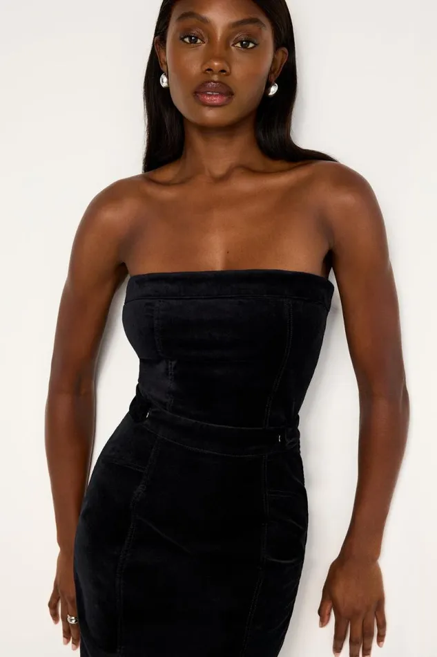 Women GOOD AMERICAN Dresses FIT FOR SUCCESS STRAPLESS VELVETDRESS Black001