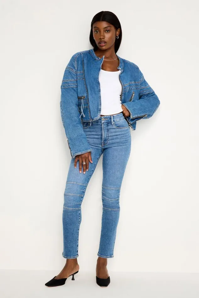 Women GOOD AMERICAN Jeans GOOD CLASSIC SLIM STRAIGHT MOTOJEANS Indigo760