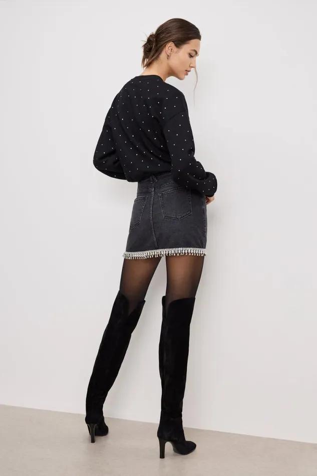 Women GOOD AMERICAN Shorts and Skirts DENIM CRYSTAL TRIMSKIRT Black376