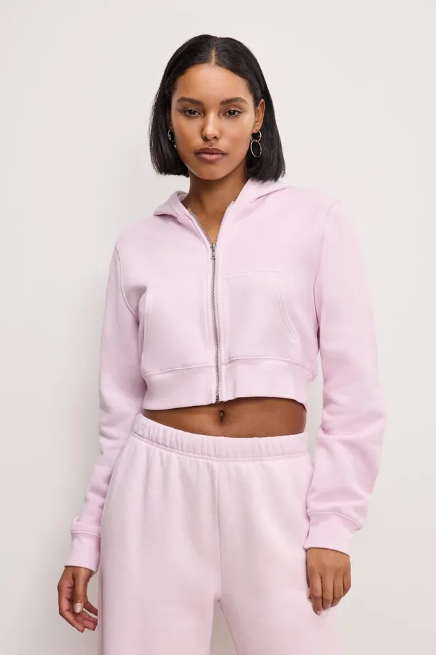 Women GOOD AMERICAN Sweaters BRUSHED FLEECE ZIPHOODIE Washed Cotton Candy Pink001