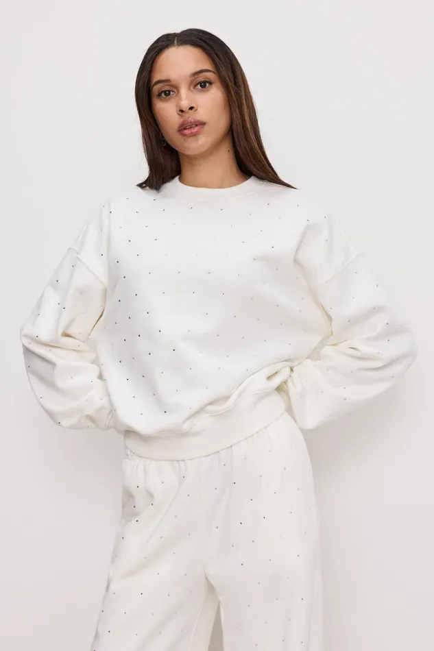 Women GOOD AMERICAN Sweaters CRYSTAL CREWNECKSWEATSHIRT Cloud White001