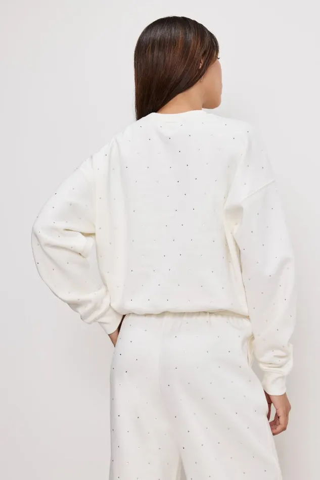 Women GOOD AMERICAN Sweaters CRYSTAL CREWNECKSWEATSHIRT Cloud White001