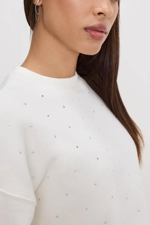 Women GOOD AMERICAN Sweaters CRYSTAL CREWNECKSWEATSHIRT Cloud White001