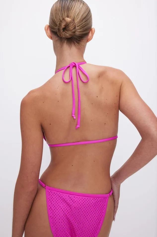 Women GOOD AMERICAN Swim TINY TIES CRYSTAL BIKINITOP Pink Glow002