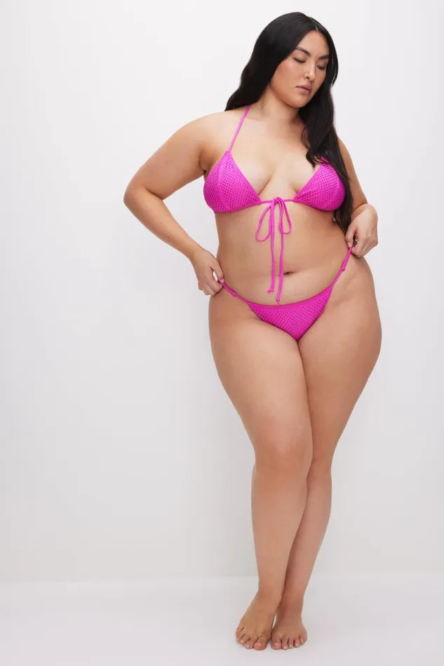 Women GOOD AMERICAN Swim TINY TIES CRYSTAL BIKINITOP Pink Glow002