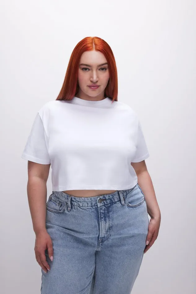 Women GOOD AMERICAN Tops COTTON CROPPEDTEE White001