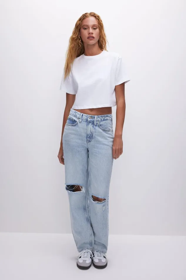 Women GOOD AMERICAN Tops COTTON CROPPEDTEE White001
