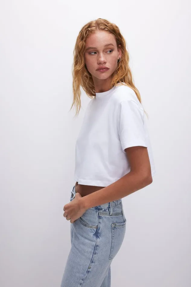 Women GOOD AMERICAN Tops COTTON CROPPEDTEE White001