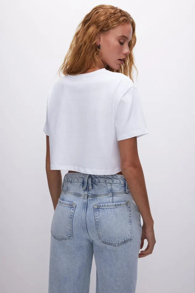 Women GOOD AMERICAN Tops COTTON CROPPEDTEE White001