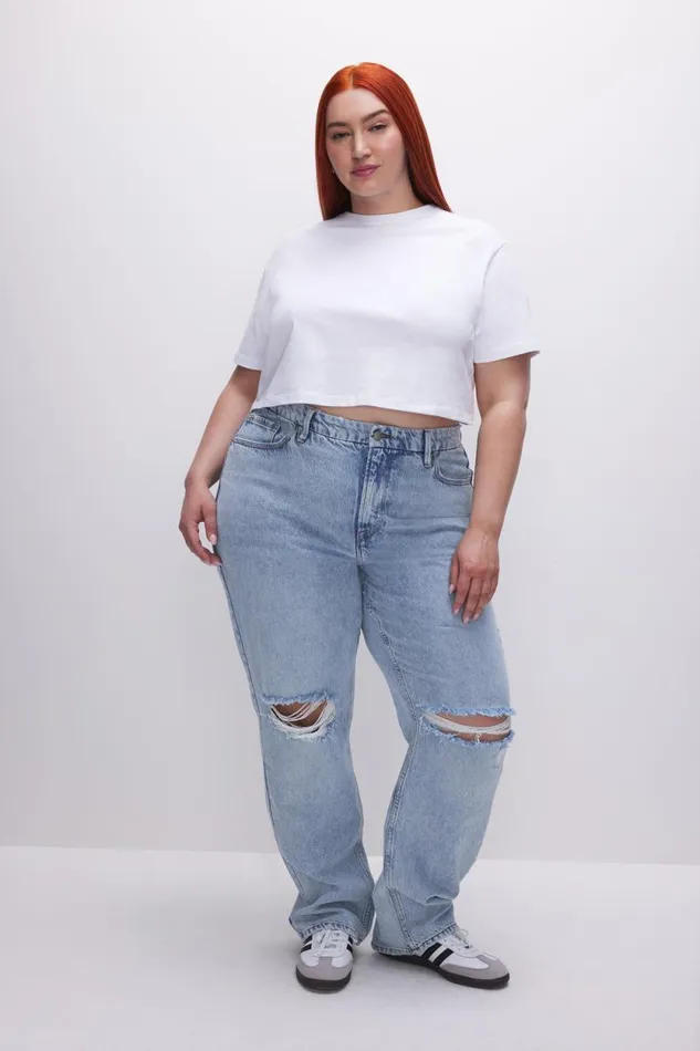 Women GOOD AMERICAN Tops COTTON CROPPEDTEE White001
