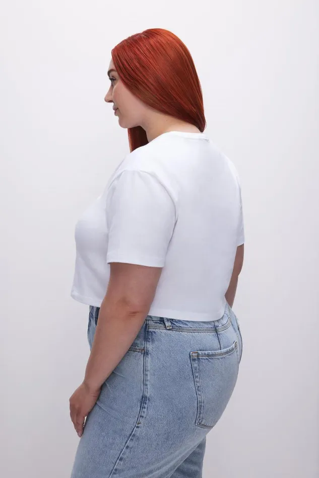 Women GOOD AMERICAN Tops COTTON CROPPEDTEE White001
