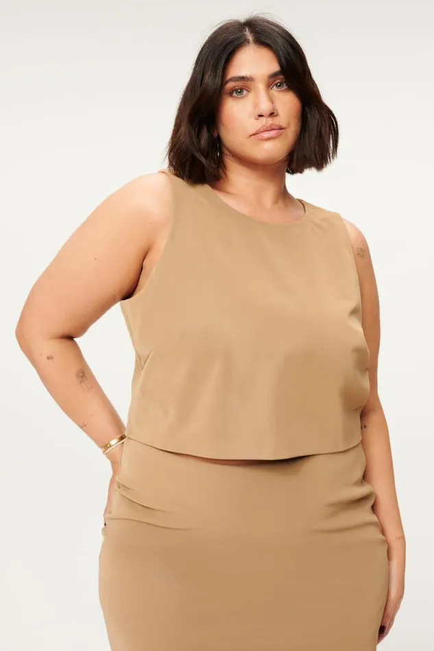 Women GOOD AMERICAN Tops FAUX LEATHER CROPTOP Warm Caramel003