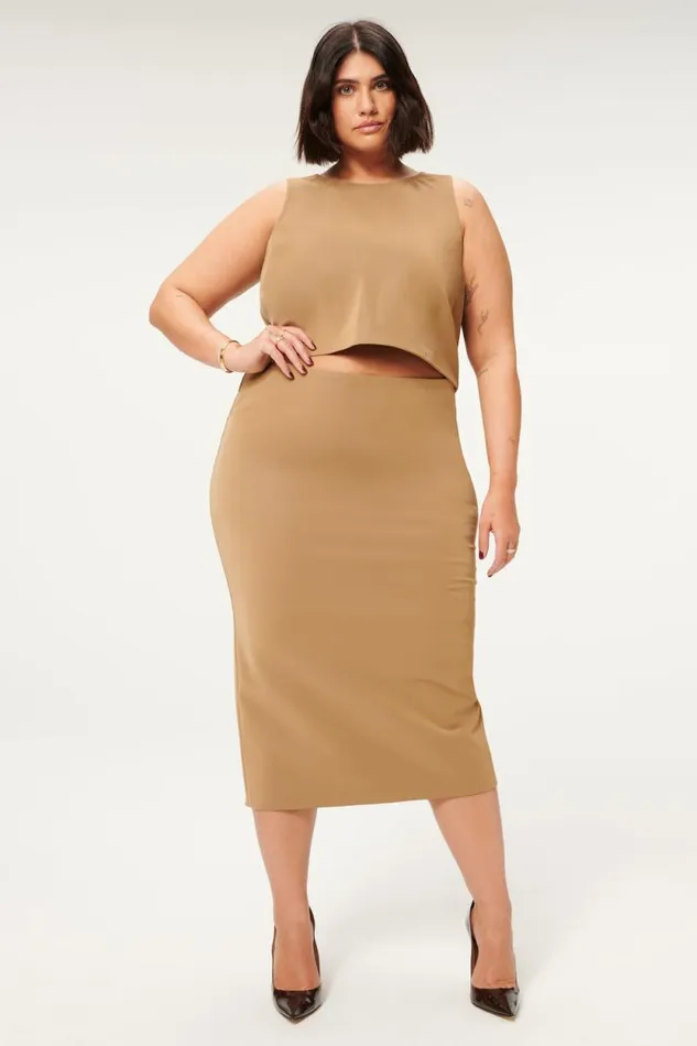 Women GOOD AMERICAN Tops FAUX LEATHER CROPTOP Warm Caramel003