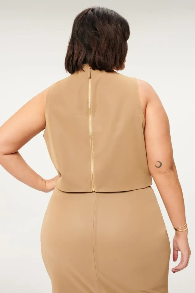 Women GOOD AMERICAN Tops FAUX LEATHER CROPTOP Warm Caramel003