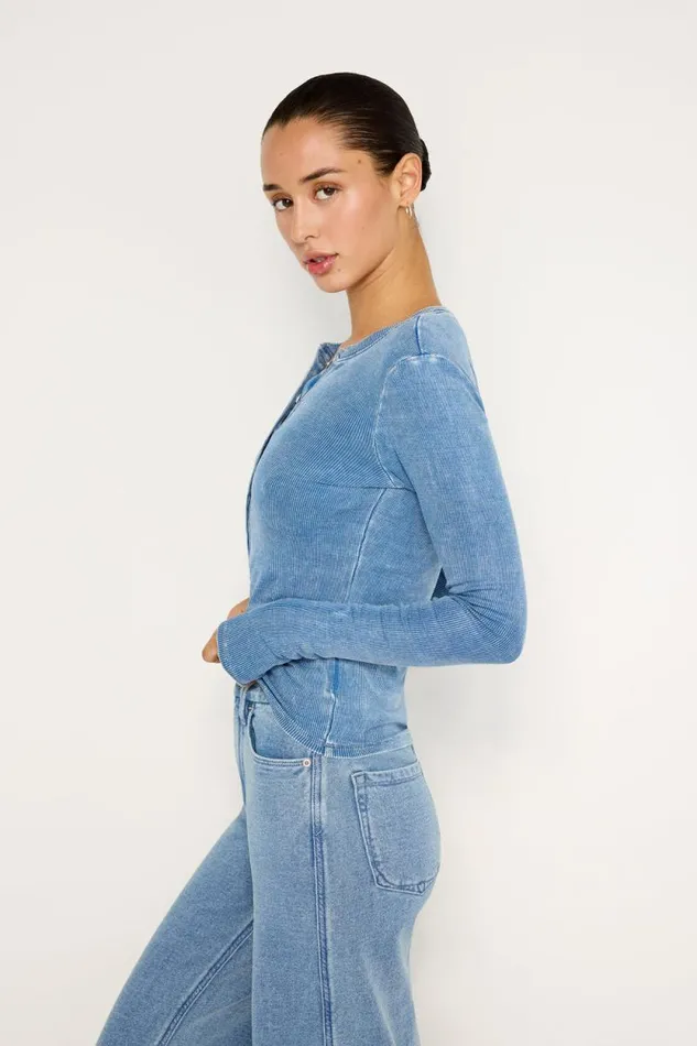 Women GOOD AMERICAN Tops JEANIUS FITTEDHENLEY Indigo586