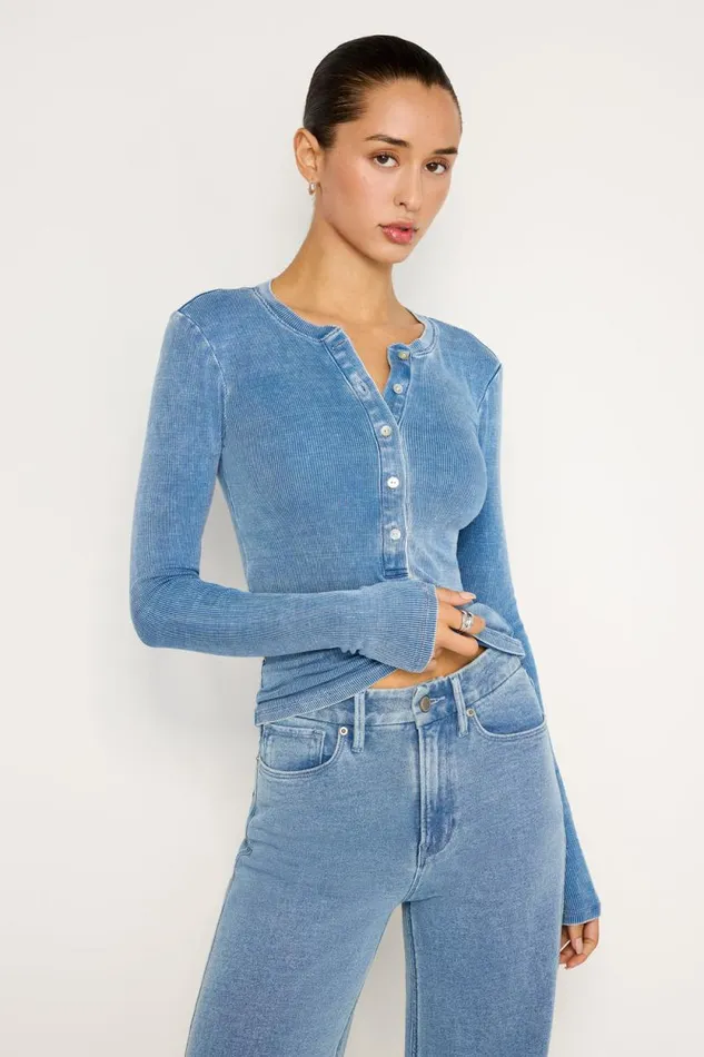 Women GOOD AMERICAN Tops JEANIUS FITTEDHENLEY Indigo586