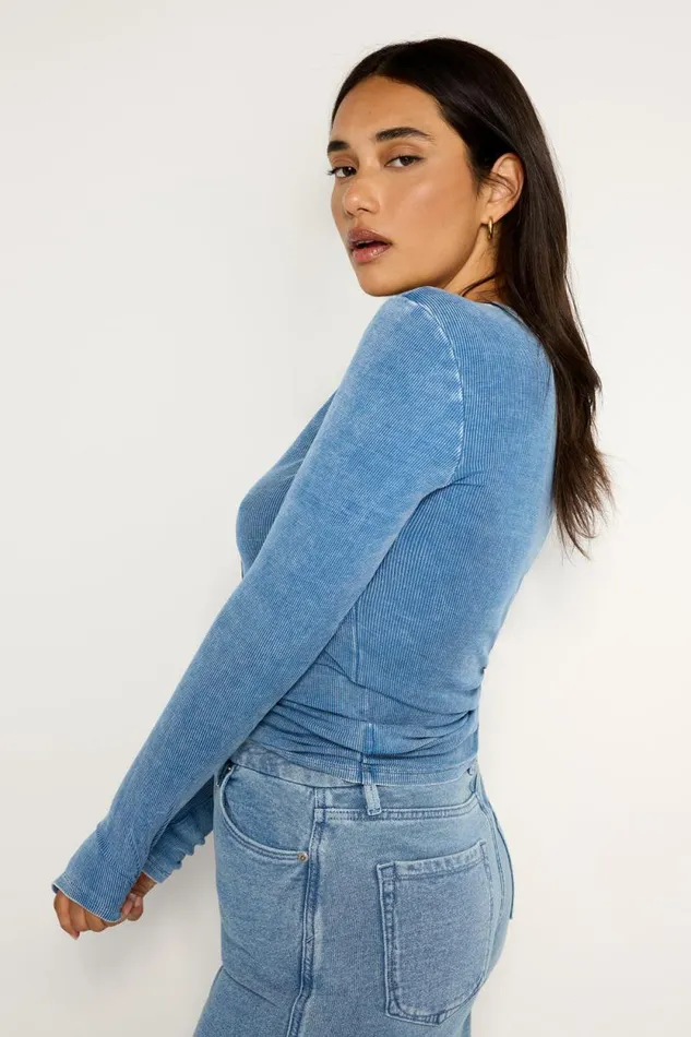 Women GOOD AMERICAN Tops JEANIUS FITTEDHENLEY Indigo586