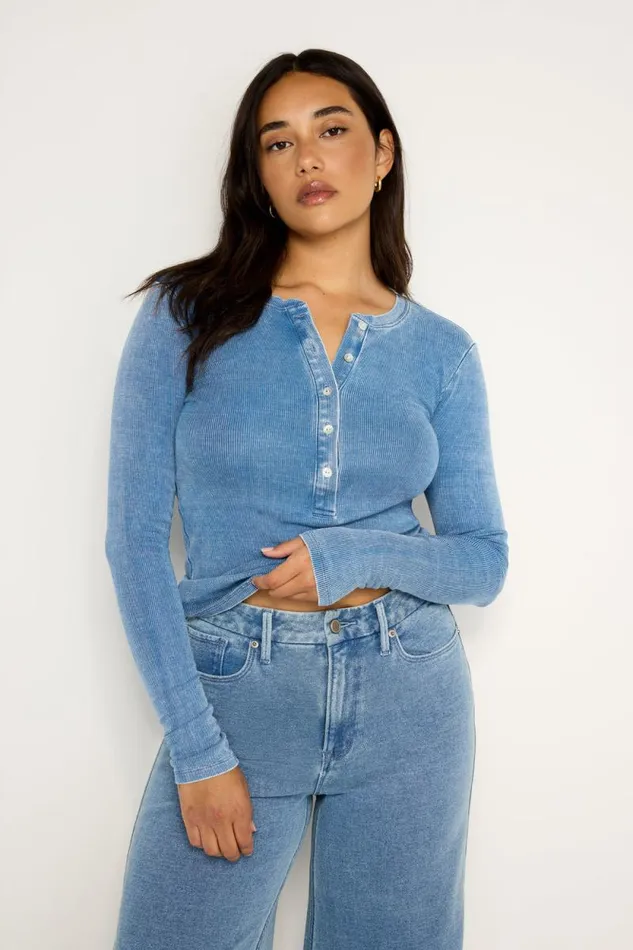 Women GOOD AMERICAN Tops JEANIUS FITTEDHENLEY Indigo586