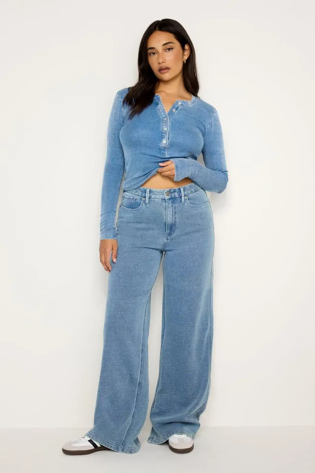 Women GOOD AMERICAN Tops JEANIUS FITTEDHENLEY Indigo586