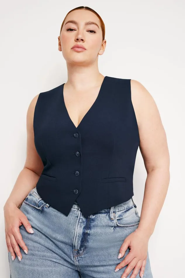 Women GOOD AMERICAN Tops LUXE SUITINGVEST New Navy002
