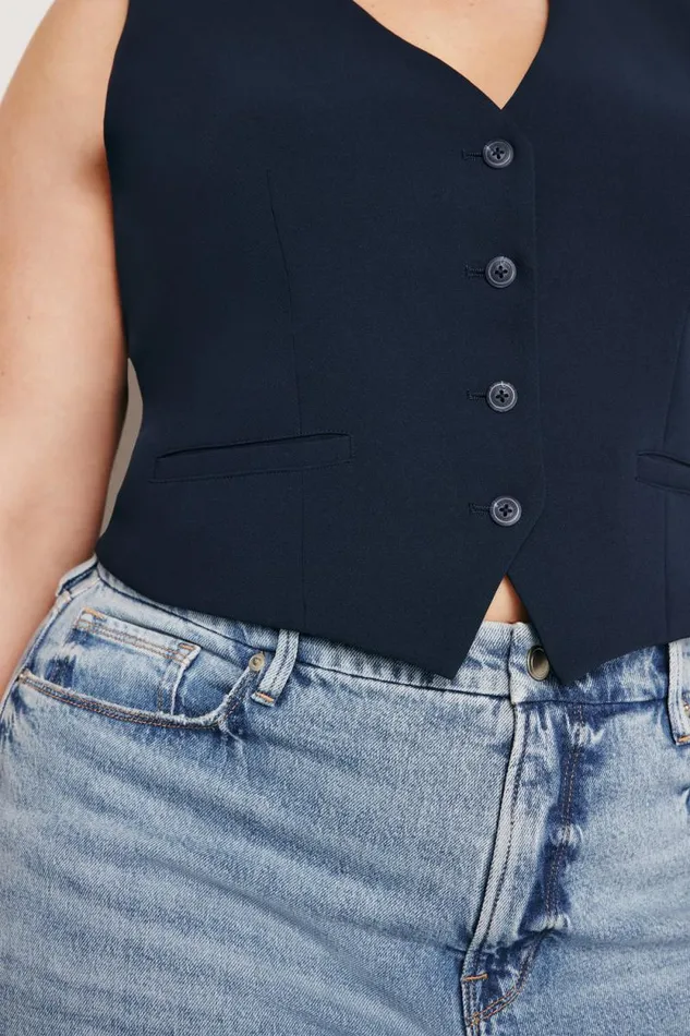 Women GOOD AMERICAN Tops LUXE SUITINGVEST New Navy002