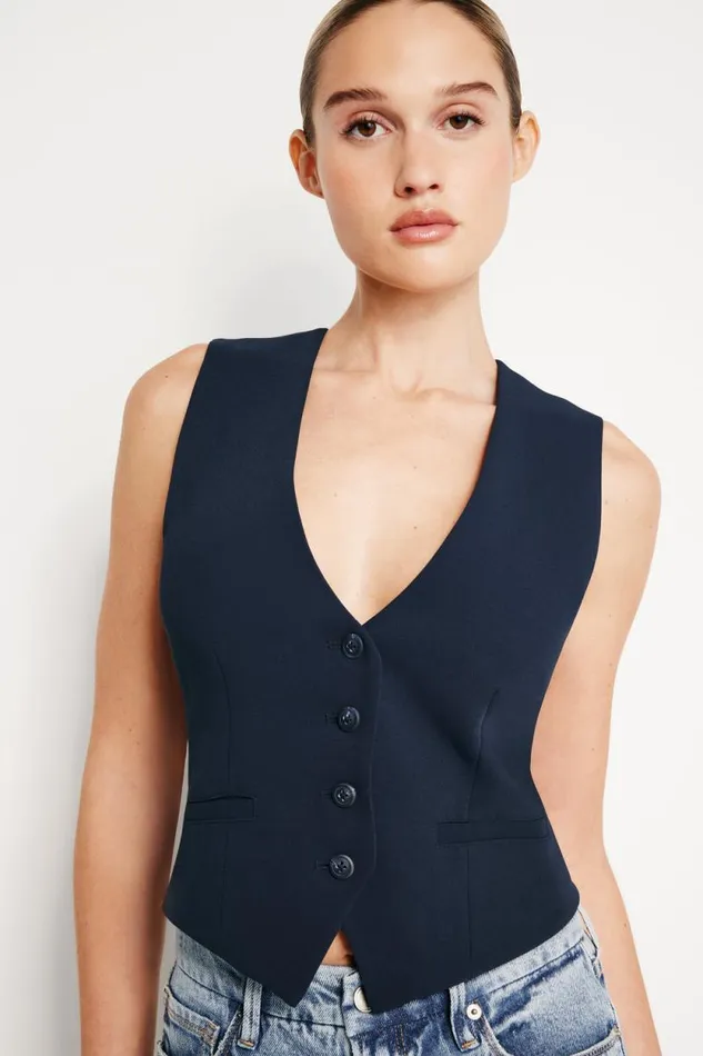 Women GOOD AMERICAN Tops LUXE SUITINGVEST New Navy002