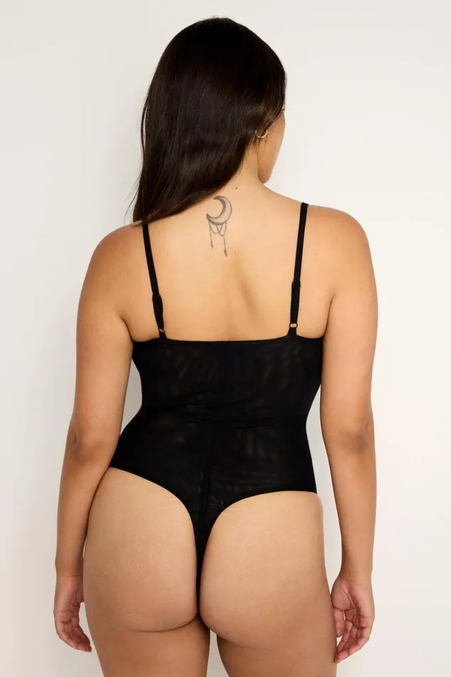 Women GOOD AMERICAN Tops MESH BUSTIERBODYSUIT Black001