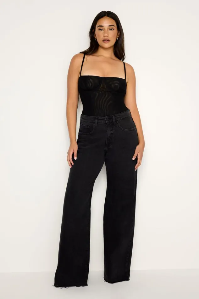 Women GOOD AMERICAN Tops MESH BUSTIERBODYSUIT Black001