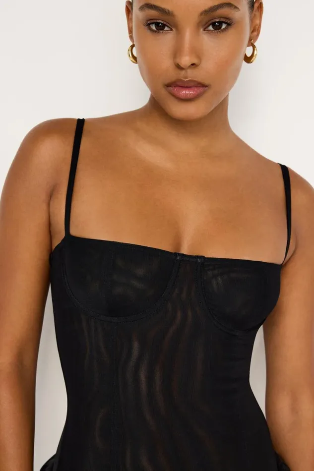 Women GOOD AMERICAN Tops MESH BUSTIERBODYSUIT Black001